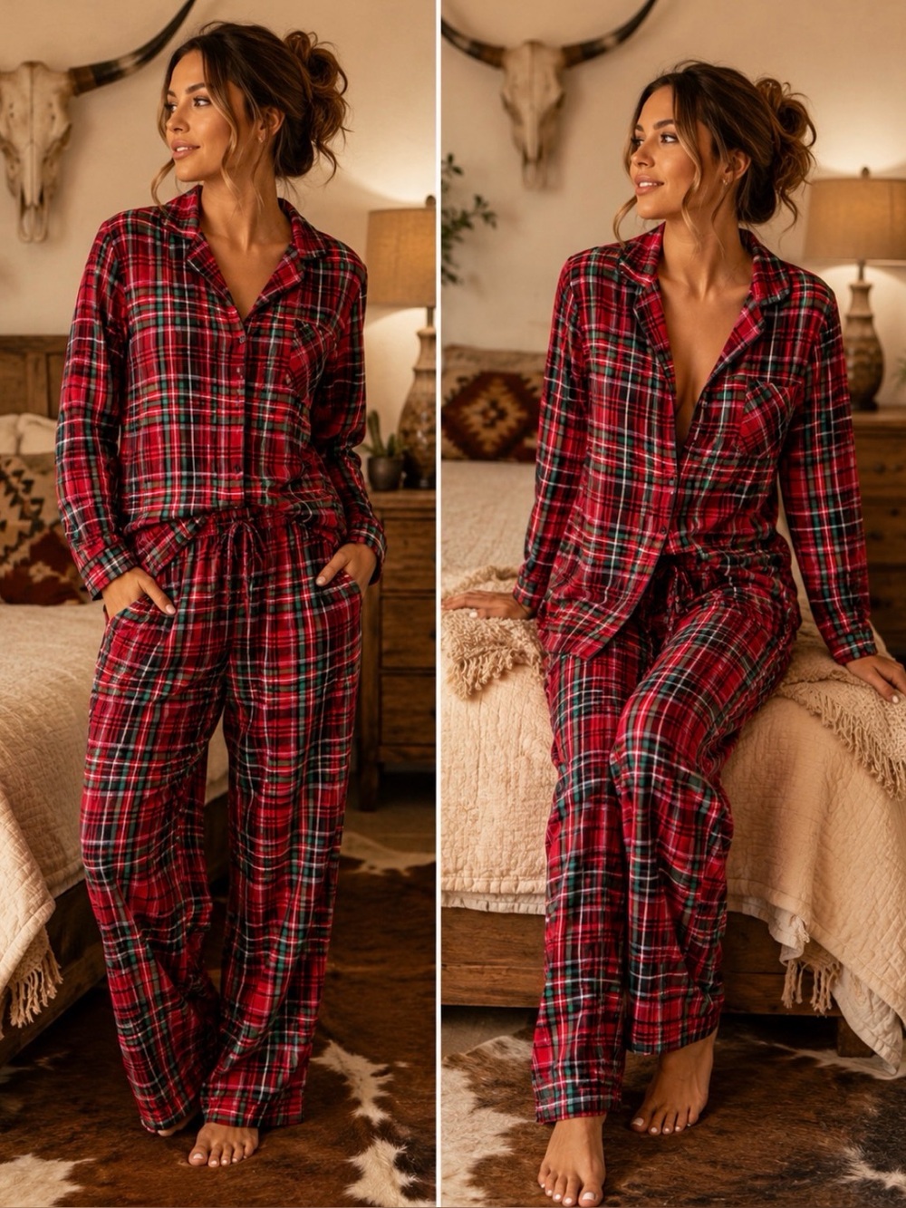 Victoria Secret Pajama Set Women Small Red Plaid Soft Flannel Sleepwear S